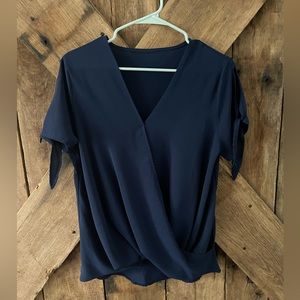 NAVY LOOSE WRAP AROUND CHIFFON SHIRT